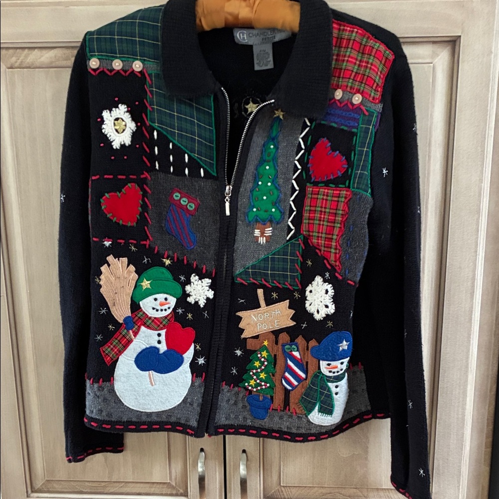 Holiday Patchwork Christmas sweater vintage sz P/M - Multicolor
